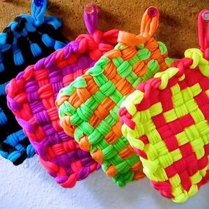 Set Of 4 Neon Nylon Loop Handmade Coaster